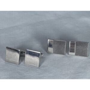 Beautiful Silver Tone Vintage SWANK Cuff Links And Sliver Square Unknown Brand